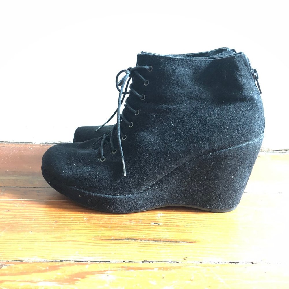 Black Suede Lace up Leather Platform Booties